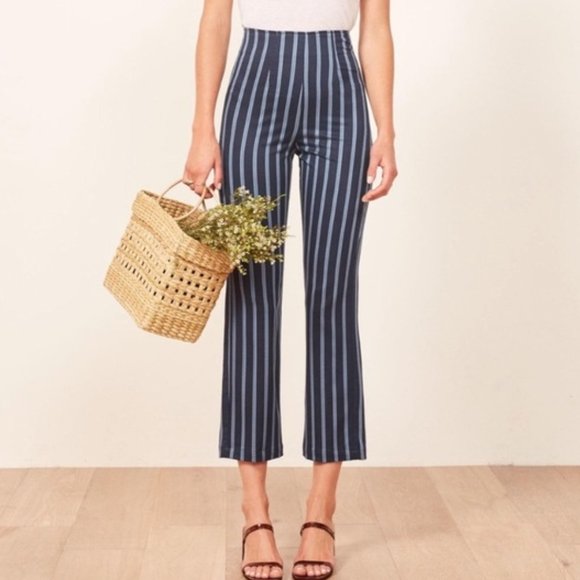Reformation Navy Striped Cropped Pants - Picture 2 of 11